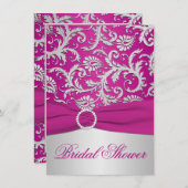 PRINTED RIBBON Magenta Silver Bridal Shower Invite (Front/Back)