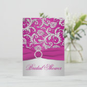 PRINTED RIBBON Magenta Silver Bridal Shower Invite (Standing Front)