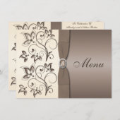 PRINTED RIBBON Mocha, Ivory Floral Menu Card (Front/Back)
