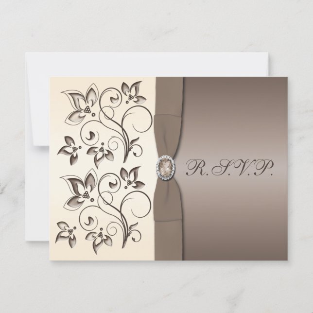 PRINTED RIBBON Mocha, Ivory Floral RSVP Card (Front)