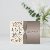 PRINTED RIBBON Mocha, Ivory Floral RSVP Card (Standing Front)