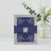 PRINTED RIBBON Navy and Pewter RSVP Card (Standing Front)