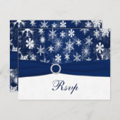 PRINTED RIBBON Navy Blue, White Snowflakes RSVP Invitation (Front/Back)