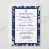 PRINTED RIBBON Navy Blue, White Snowflakes Wedding Invitation (Back)