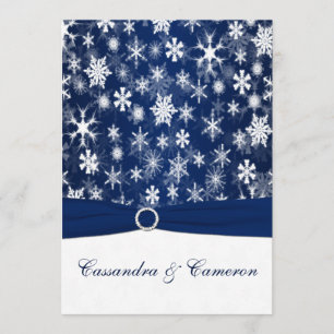 PRINTED RIBBON Navy Blue, White Snowflakes Wedding Invitation