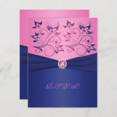 PRINTED RIBBON Navy, Pink Floral RSVP Card (Front/Back)