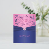 PRINTED RIBBON Navy, Pink Floral RSVP Card (Standing Front)