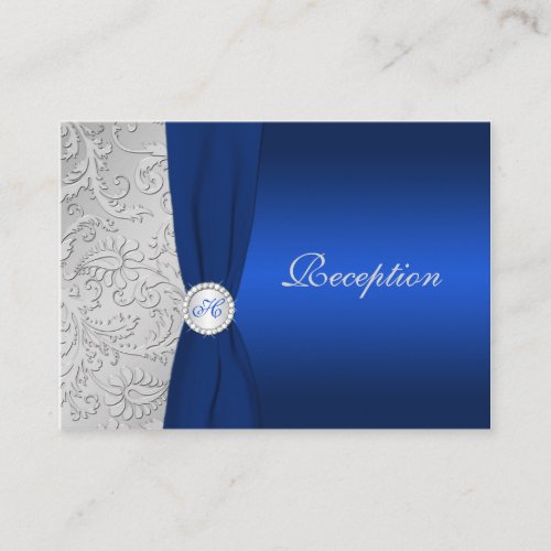 PRINTED RIBBON Navy Silver Damask Enclosure Card Business Card