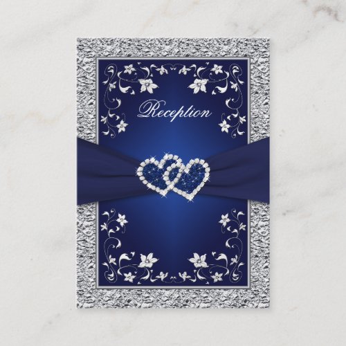 PRINTED RIBBON Navy, Silver Floral Enclosure Card Business Card Templates
