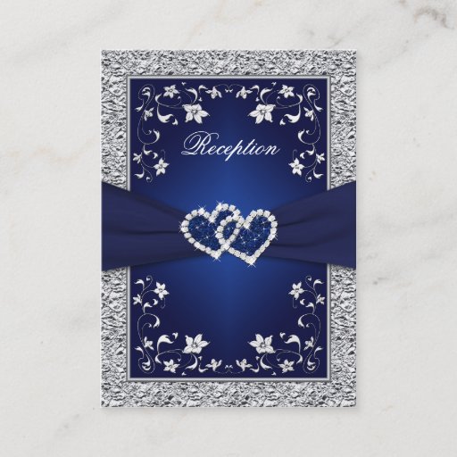 Customizable PRINTED RIBBON Navy, Silver Floral Enclosure Card Business Card Templates