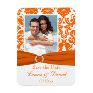 PRINTED RIBBON Orange Damask Save the Date Magnet