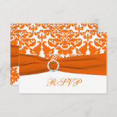 PRINTED RIBBON Orange, White Damask RSVP Card (Front/Back)