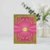 PRINTED RIBBON Pink and Gold Floral RSVP Card (Standing Front)