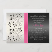 PRINTED RIBBON Pink, Black Floral Sweet 16 Invite (Back)