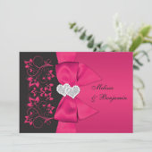 PRINTED RIBBON Pink, Black Floral Wedding Invite (Standing Front)