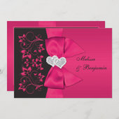 PRINTED RIBBON Pink, Black Floral Wedding Invite (Front/Back)