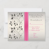PRINTED RIBBON Pink Black Silver Floral Reply Card (Back)