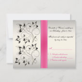 PRINTED RIBBON Pink Black Silver Floral RSVP Card (Back)