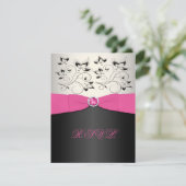 PRINTED RIBBON Pink, Black, Silver RSVP Card (Standing Front)