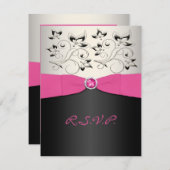 PRINTED RIBBON Pink, Black, Silver RSVP Card (Front/Back)