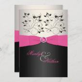 PRINTED RIBBON Pink, Black, Silver Wedding Invite (Front/Back)