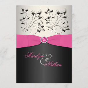 PRINTED RIBBON Pink, Black, Silver Wedding Invite