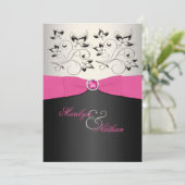 PRINTED RIBBON Pink, Black, Silver Wedding Invite (Standing Front)