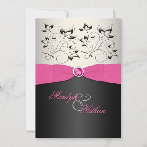 PRINTED RIBBON Pink, Black, Silver Wedding Invite