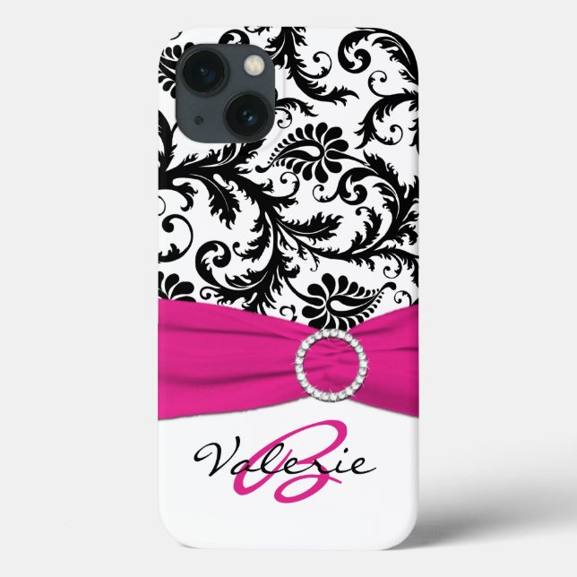 PRINTED RIBBON Pink, Black, White Floral Damask Case-Mate iPhone Case (Back)