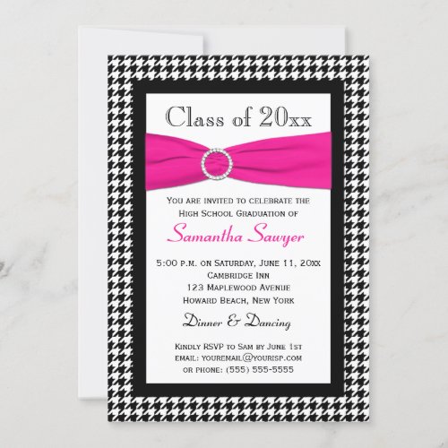 PRINTED RIBBON Pink Black White Graduation Invite