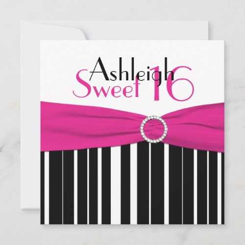 PRINTED RIBBON Pink, Black, White Sweet 16 Invite