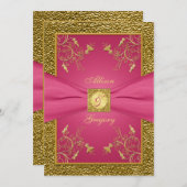 PRINTED RIBBON Pink Gold Floral Wedding Invitation (Front/Back)