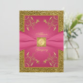 PRINTED RIBBON Pink Gold Floral Wedding Invitation (Standing Front)