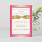 PRINTED RIBBON Pink, Gold, White Bridal Shower Invitation (Standing Front)