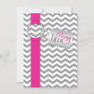 PRINTED RIBBON Pink Gray White 21st Birthday Party Invitation