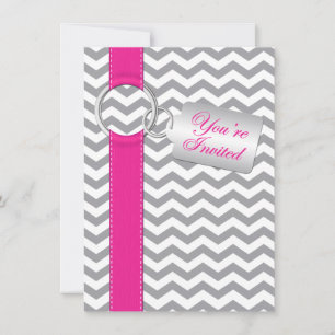 PRINTED RIBBON Pink Gray White Graduation Invite