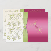 PRINTED RIBBON Pink Green Floral Monogram Invite (Front/Back)