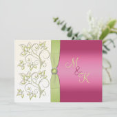 PRINTED RIBBON Pink Green Floral Monogram Invite (Standing Front)