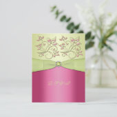 PRINTED RIBBON Pink, Green Floral RSVP Card (Standing Front)