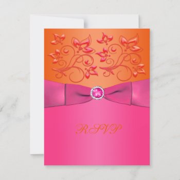 Printed Ribbon Pink  Orange Floral Reply Card by NiteOwlStudio at Zazzle