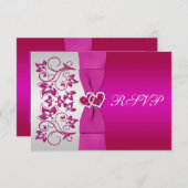 PRINTED RIBBON Pink, Silver Floral Reply Card (Front/Back)