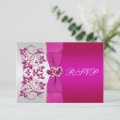 PRINTED RIBBON Pink, Silver Floral Reply Card (Standing Front)