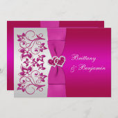 PRINTED RIBBON Pink, Silver Floral Wedding Invite (Front/Back)