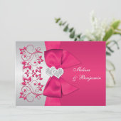 PRINTED RIBBON Pink, Silver Floral Wedding Invite (Standing Front)