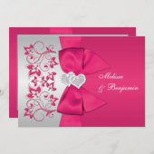 PRINTED RIBBON Pink, Silver Floral Wedding Invite (Front/Back)