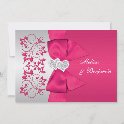 PRINTED RIBBON Pink Silver Floral Wedding Invite