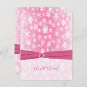 PRINTED RIBBON Pink, White Snowflakes Reply Card (Front/Back)