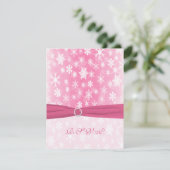 PRINTED RIBBON Pink, White Snowflakes Reply Card (Standing Front)