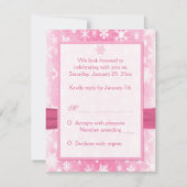 PRINTED RIBBON Pink, White Snowflakes Reply Card (Back)