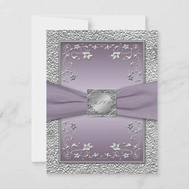 PRINTED RIBBON Plum, Pewter Floral RSVP Card (Front)